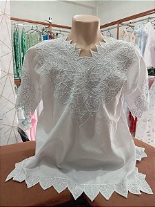 camisu bordado branco com fio prata