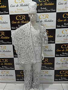 KIT conjunto  masculino 3pçs + Pano da costa bordado branco com fio prata