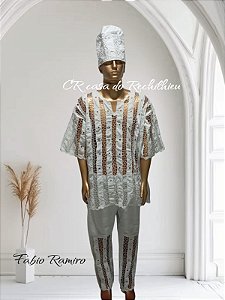 Conjunto Masculino bordado branco 3 peças