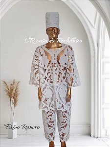 Conjunto Masculino bordado branco 3 peças