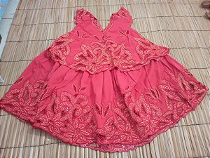 Baiana bordado vermelha com fio dourado 6peças