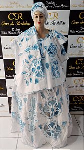 Baiana 6 pecas azul e fio prata