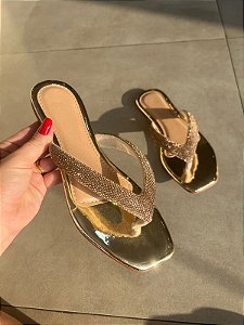Rasteira  strass dourada