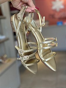 Rasteira bico folha strass