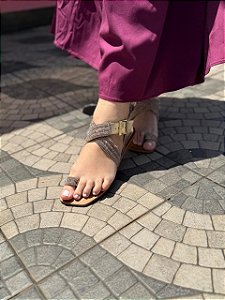 Rasteira strass couro