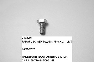 PARAFUSO SEXTAVADO M10 X 20 - LMT