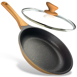 Frigideira 24CM de Ceramica e Inducao - Dourada com Preto
