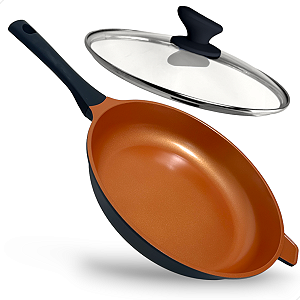 Frigideira 32CM de Ceramica e Indução - Preto com Terracota