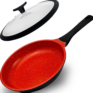 Frigideira Antiaderente Cerâmica 24cm Aristus Tampa Com Borda De Silicone Cabo Antitérmico Compatível Com Fogão A Gás E Indução Revestimento Premium Linha Luxury Induction - Ruby Black