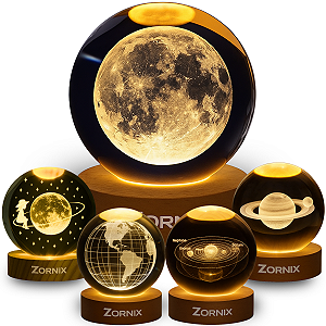 Luminária De Mesa 6cm Bola De Cristal 3d Base Madeira Decorativa