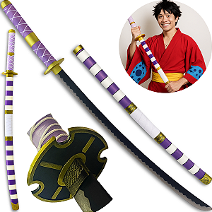 Katana Luffy Nidai Kitetsu Lâmina Aço Inox One Piece Cosplay Espada Samurai + Bainha Trabalhada