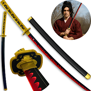 Katana Yoriichi Tsugikuni Lâmina Led Demon Slayer Cosplay Espada Samurai + Bainha Trabalhada