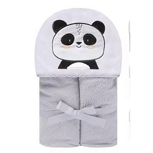 Toalha de Banho Felpuda com Capuz- Panda- Papi- 90cm x 70cm
