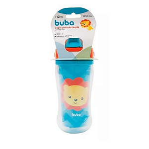 Copo Parede Dupla com Canudo Buba Animal Fun- Leão