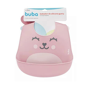 Babador de Silicone com Pega Migalhas Gumy - Buba - Rosa