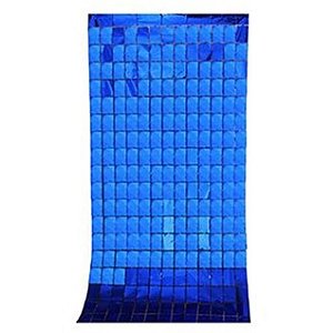 Cortina Metalizada Quadradinho Painel 1x2m Festa - AZUL ESCURO