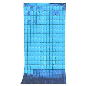Cortina Metalizada Quadradinho Painel 1x2m Festa - AZUL CLARO