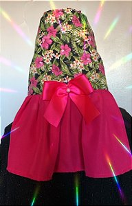Vestido para Cães com Flowers Laço Rosa com Pérola - Gaby Moda Pet