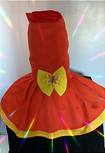 Vestido para Cães  Laranja Neon com Laço Amarelo com Borboletas - Gaby Moda Pet