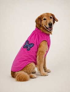 Roupa para Cães Regata Meia Estação Borboleta Brilhantes cor Rosa Pink