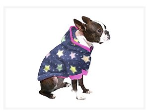 Roupa para Cães  Inverno Blusão Soft Azul com Estrelas Coloridas e Capuz - Gaby Moda Pet