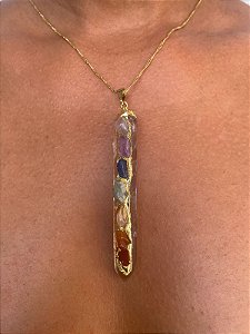 Pingente 7 Chakra com eletroplayting dourado Cristal