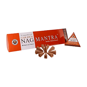 Incenso Cascata Golden Nag Mantra – Cone Pirâmide | Mantra Energia do Som Ar (10 Cones)