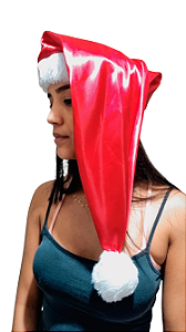 Gorro Cetim Luxo Grande Papai Noel Fantasia Natal