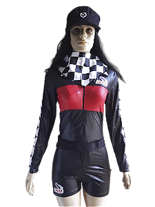 Fantasia Piloto Formula 1 Feminina Adulto Macacão Curto Corrida Pilota