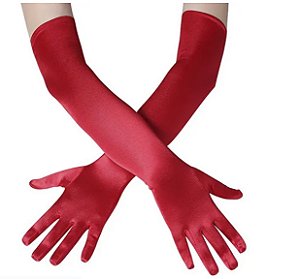 Luva De Cetim Vermelha Rosa Preta Branca Longa 40cm Fantasia