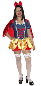 Fantasia Branca De Neve Luxo Adulto Feminina Curta Com Capa Carnaval
