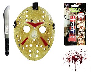Kit Jason Mascara Facão Sangue Artificial 30 ML Terror Halloween Fantasia