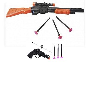 Brinquedo Policial Rifle Revolver Lança Dardos em Plástico