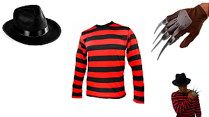 Fantasia Freedy Krueger Camisa Garra Chapéu Adulto Halloween tamanho G