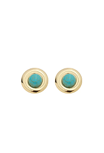 Brinco Redondo Médio Com Pedra Turquesa Natural • Banhado a Ouro 18k