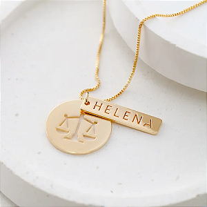 Colar personalizado mandala de profissão e nome - Banhado a Ouro 18k