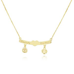 Colar Canga com 2 nomes e Pets Personalizados - Banhado a Ouro 18k