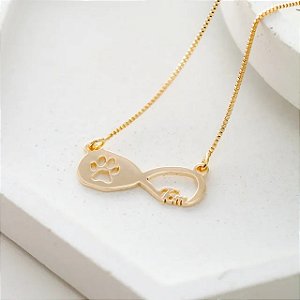 Colar Infinito com Patinha e Nome de Pet - Banhado a Ouro 18k