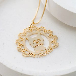 Colar Mandala Cachorro com nome do Pet - Banhado a Ouro 18k
