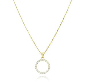 Colar Pingente redondo vazado cravejado • Banhado a Ouro 18k