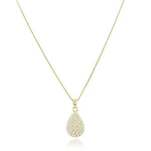 Colar Gota Cravejado De Zircônias Cristais (45cm+5cm) • Banhado a Ouro 18k