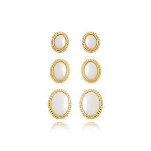 Trio-1301-Do Trio De Pérolas Oval. 14mm/18mm/22mm • Banhado a Ouro 18k