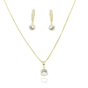 Conjunto Ponto De Luz Cristal (40cm+5cm) • Banhado a Ouro 18k