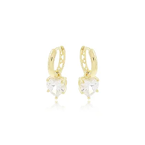 Brinco De Argola Articulada Com Zircônia De Coração (13mm) • Banhado a Ouro 18k