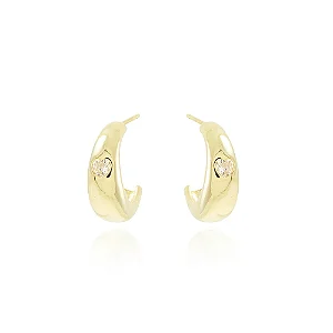 Brinco Meia Argola Cravejada Com Coração (19mm) • Banhado a Ouro 18k