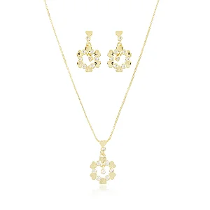 Conjunto Cravejado De Zircônias Cristal (45cm+5cm) • Banhado a Ouro 18k