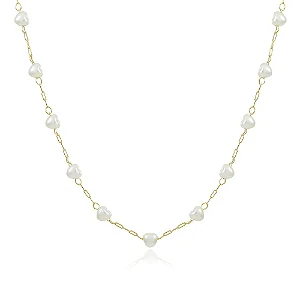 Choker De Pérolas De Coração (32cm+10cm) • Banhado a Ouro 18k