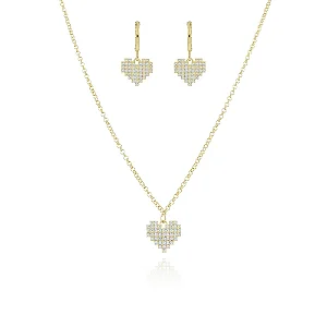 Conjunto De Coração Cravejado De Zircônias Cristais (40cm+5cm) • Banhado a Ouro 18k