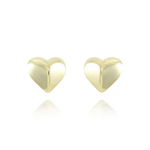 Brinco De Coração Liso • Banhado a Ouro 18k