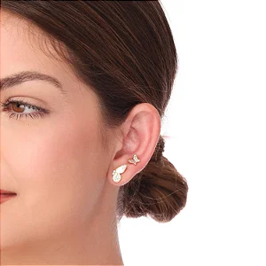 Brinco Duplo Borboleta Cravejada • Banhado a Ouro 18k
